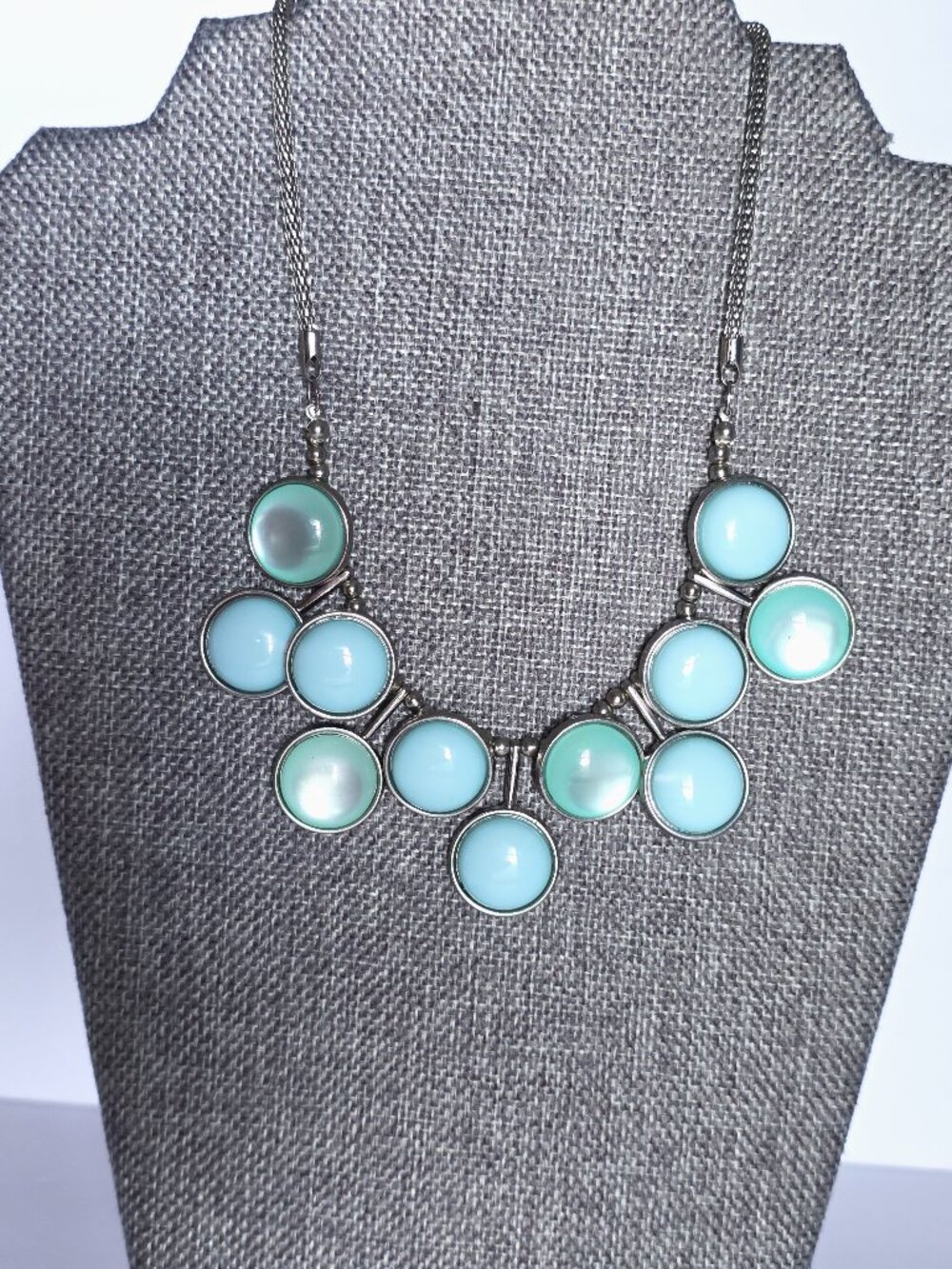 Charming Charlie Blue Statement Necklace Silver Tone Bubble Adjustable 16-19"
